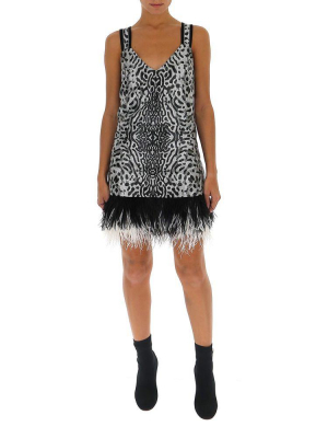 Proenza Schouler Feather Trim Leopard Print Mini Dress