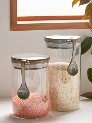Glass Storage Jar And Spoon Set