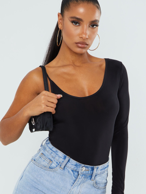 Black Slinky Asymmetric One Shoulder Long...