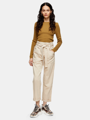 Stone Paperbag Waist Tapered Pants
