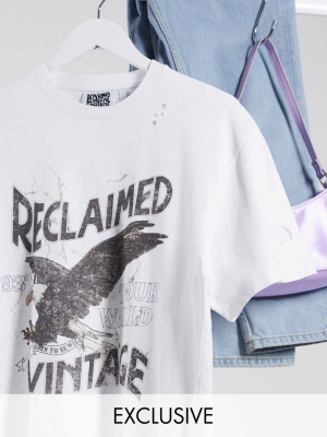 Reclaimed Vintage Inspired Rock T-shirt In White With Distressing And Ripped Hem