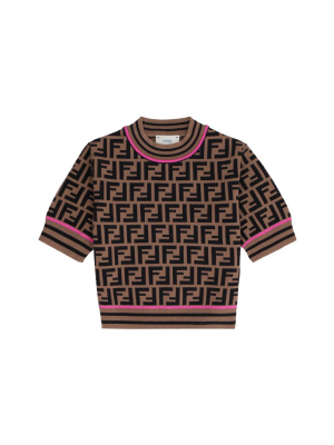 Fendi Kids Ff Motif Short Sleeve Knit Top