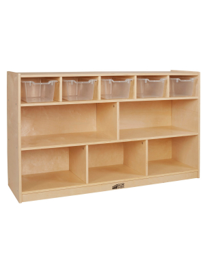 Ecr4kids Birch 5+5 Storage And Tray Cabinet With 5 Scoop Front Bins, Clear