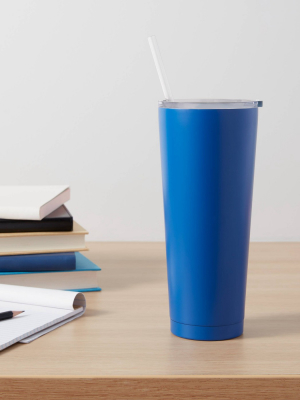 25oz Stainless Steel Vacuum Tumbler With Straw And Slide Lid Solid Matte Blue Dolphin - Room Essentials™