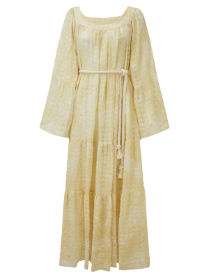 Butter Yellow Tie Dye Check Peasant Dress