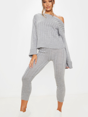 Grey Bardot Jumper And Legging Lounge Set