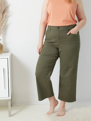 Women's Plus Size High Rise Wide Leg Cropped Chino Pants - Ava & Viv™