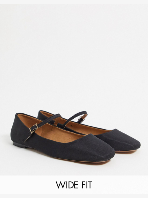 Asos Design Wide Fit Late Mary Jane Ballet Flats In Black