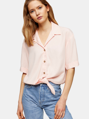 Pink Casual Knot Front Shirt