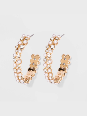 Pearl Crystal Hoop Earrings - A New Day™ Gold