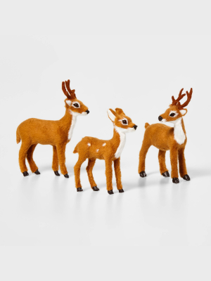 3ct Faux Fur Deer Set Decorative Figurines Brown - Wondershop™