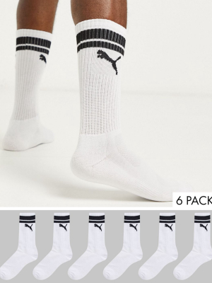 Puma 6 Pack Sport Style Socks With Stripe In White