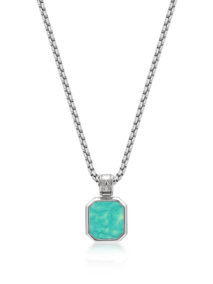 Silver Necklace With Square Turquoise Pendant