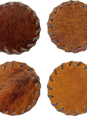 Hair-on-hide Laced Coaster, Brown, Set Of 4