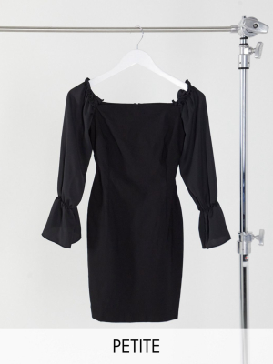 Vesper Petite Off Shoulder Mini Dress With Volume Sleeve Detail In Black