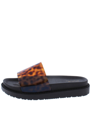 Bossy08 Amber Black Lucite Open Toe Chunky Flat Sandal