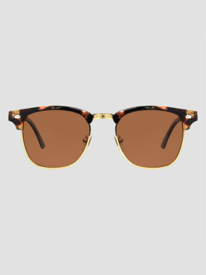 Women's Retro Browline Tortoise Shell Print Sunglasses With Polarized Lenses - A New Day™ Brown