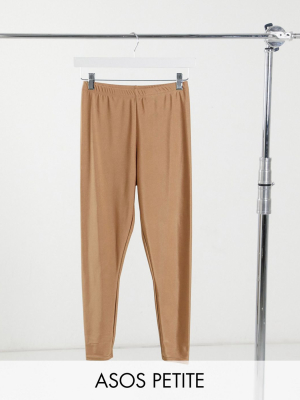 Asos Design Petite Disco Legging In Tan