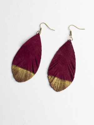 Glitter & Gold Leaf Earrings-burgundy
