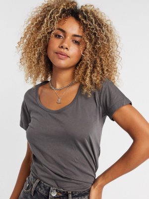 Topshop Premium Scoop Neck T-shirt In Charcoal