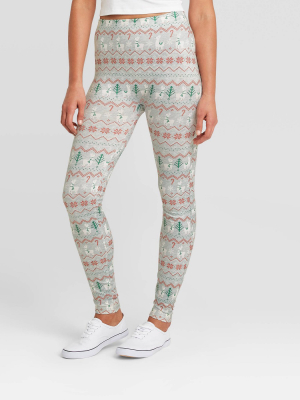 Women's Llama Fair Isle Holiday Seamless Fleece Lined Leggings - Wondershop™ Gray