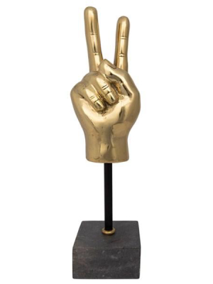 Peace Sign Sculpture On Stand In Brass