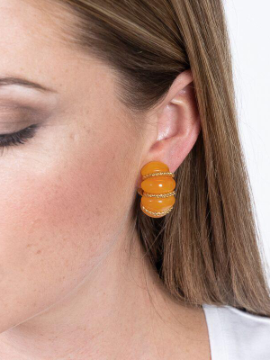 Amber Resin Gold Wire Wrapped Clip Earrings