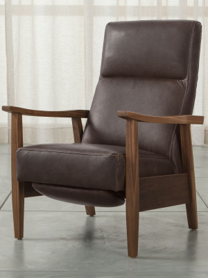 Greer Leather Wood Arm Recliner