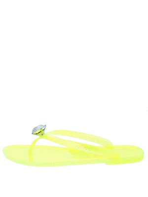 Sandra018 Yellow Rhinestone Open Toe Thong Slide Sandal