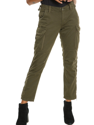 Easy Fit Cargo Pants With Zip At Bottom Slits - Olive