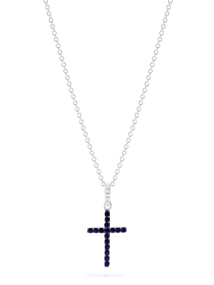 Effy Novelty 14k White Gold Sapphire And Diamond Cross Pendant, 0.19 Tcw