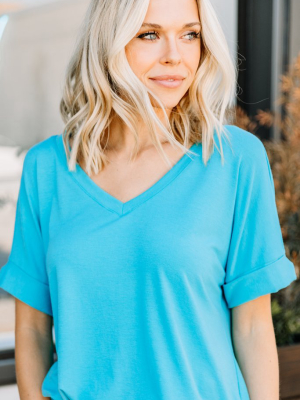 Make Your Life Easy Ice Blue V-neck Top