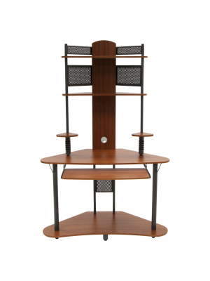 Element Corner Computer Tower With Hutch Pewter/teak - Calico Designs