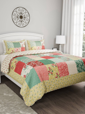 Hypoallergenic/soft Microfiber Sweet Dreams Patchwork Pastel Floral Print Quilt & Sham Set