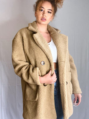 Plus Camel Borg Midi Coat