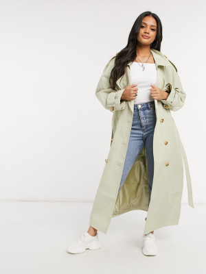 Asos Design Contrast Stitch Hero Trench Coat In Stone