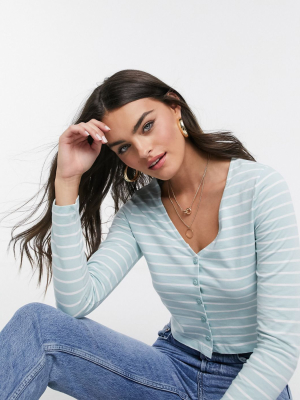 Asos Design Fitted Top With Buttons In Stripe