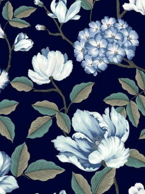 Morning Garden Wallpaper In Navy From The Grandmillennial Collection By York Wallcoverings