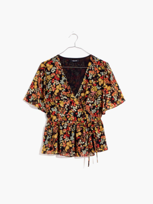 Short-sleeve Peplum Wrap Top In Flower Garden