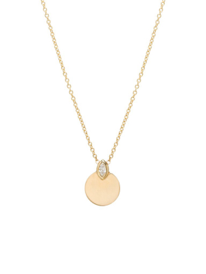 14k Marquise Diamond Horizon Disc Necklace