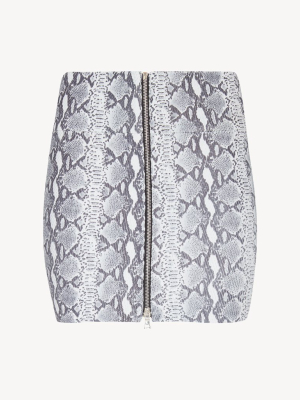 Grey Snake Front Zip Mini Skirt