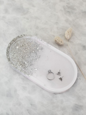 Crushed Glass Oval Vanity Tray - Pearl