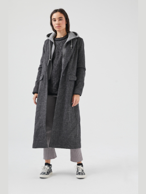 Avec Les Filles Layered Hooded Wool Coat