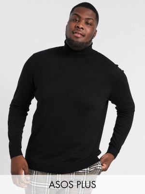 Asos Design Plus Roll Neck Sweater In Black