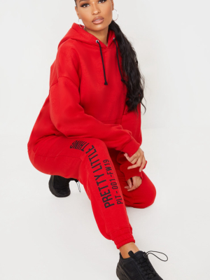 Prettylittlething Red Slogan Printed Joggers