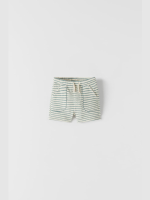 Striped Fabric Shorts