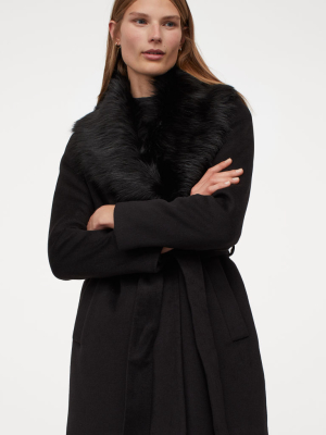 Coat With Faux Fur Collar