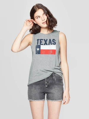 Women's Crewneck Texas N Flag Graphic Tank Top - Modern Lux Gray