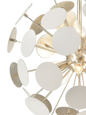 Modish 6-light Chandelier In Matte White With White Discs