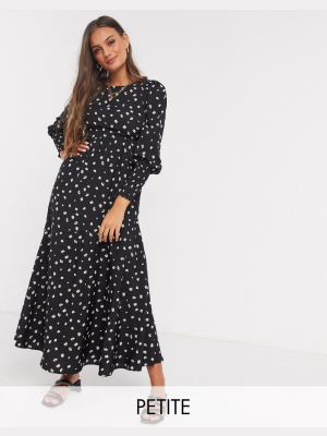 Vero Moda Petite Maxi Dress With Deep Cuffs In Black Ditsy Floral